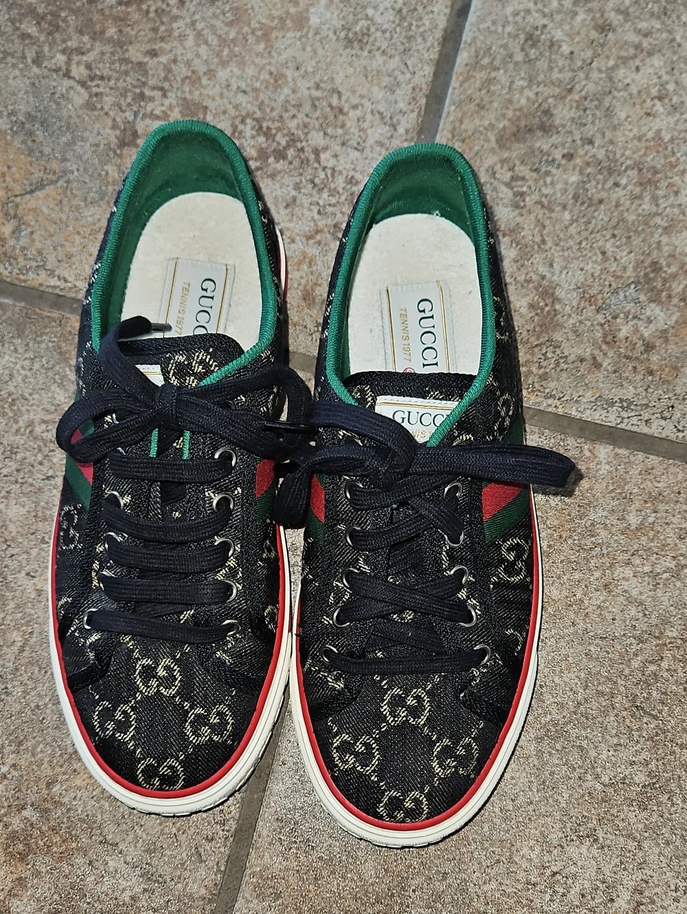 GUCCI Mens Tennis 1977 Black GG Denim Stripe Low-Top Sneaker